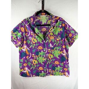 Printfresh Purple Monkey Business Organic Cotton Pajama Top Shirt Womens Medium